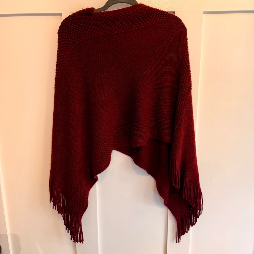 Soft Burgundy Fringe Poncho